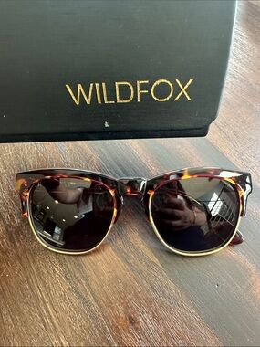 Wild Fox Tortoiseshell Cat-Eye Sunglasses with Gold Trim